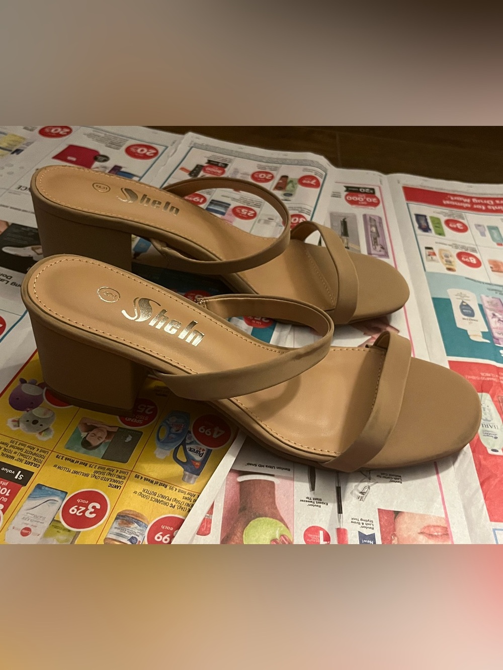 Beige Block Heel Sandals